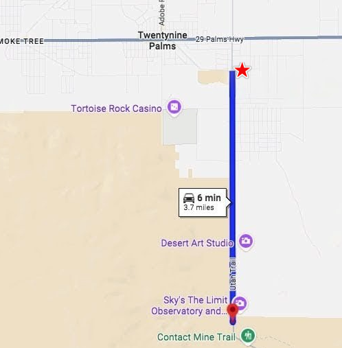 Map showing Parkside Desert Villa location near Joshua Tree National Park and Twentynine Palms